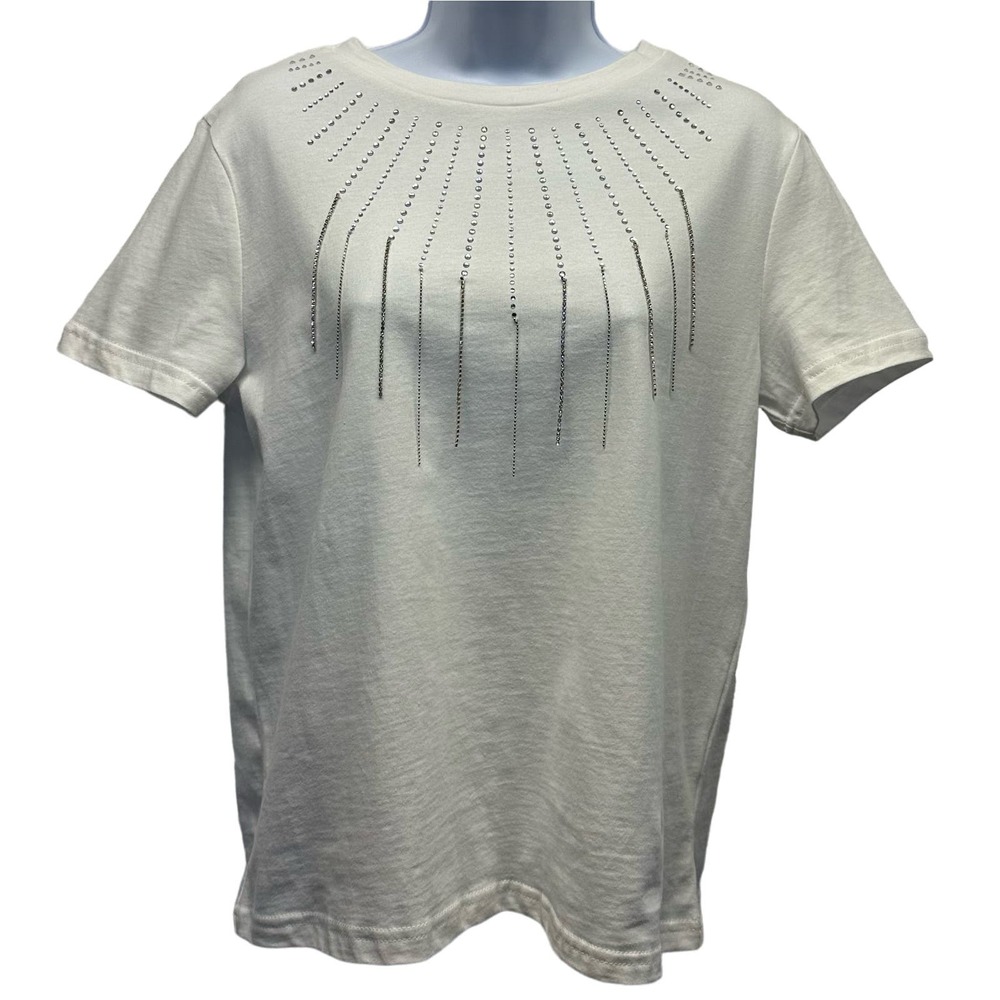 On twelfth Women’s Sz Large White Short Sleeve Sequin Tee NWOT, V500